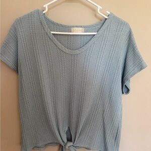 Altar'd State Blue Ribbed Tie Front T-Shirt